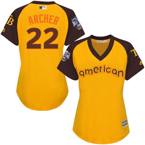 Rays #22 Chris Archer Gold 2016 All-Star American League Women's Stitched MLB Jersey - Click Image to Close